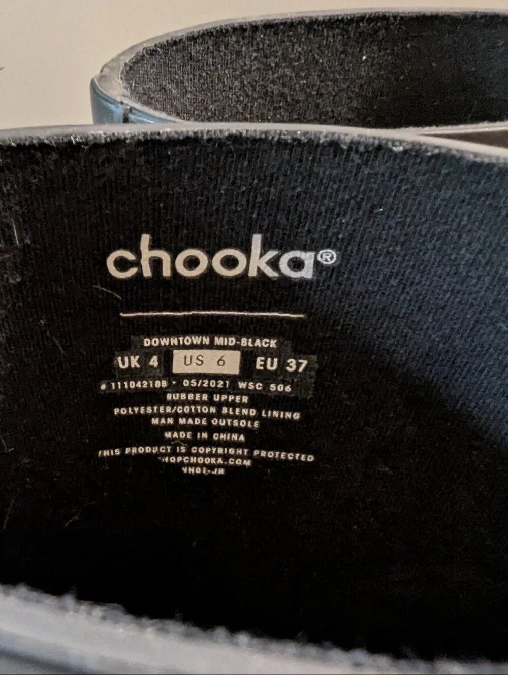 chooka Downtown Mid Black Waterproof Rain Boots size 6 Brown Buckle Fall